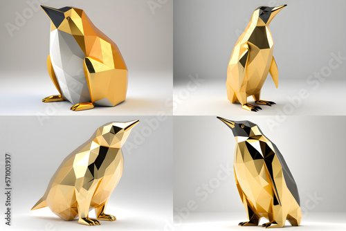 AI Generated, Animal chinese zodiac (with others) in 3D low poligon model with gold color material on the white background.