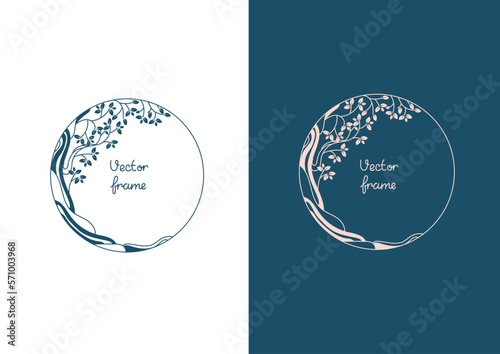 Vector background and frame template with place for text in a simple modern style made from lines and leaves. Hand drawn lines for wedding invitations or greeting cards, social media wallpapers.
