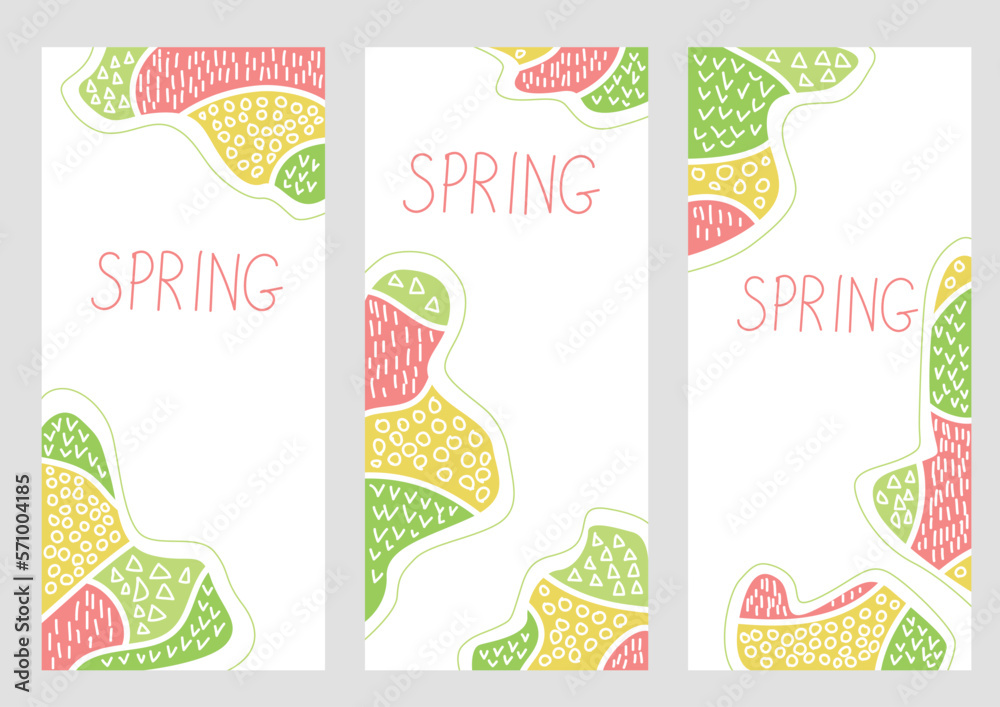 Set of flyers in abstract modern style and spring colors. Set of vector illustrations for modern commerce and business design. Spring cards.