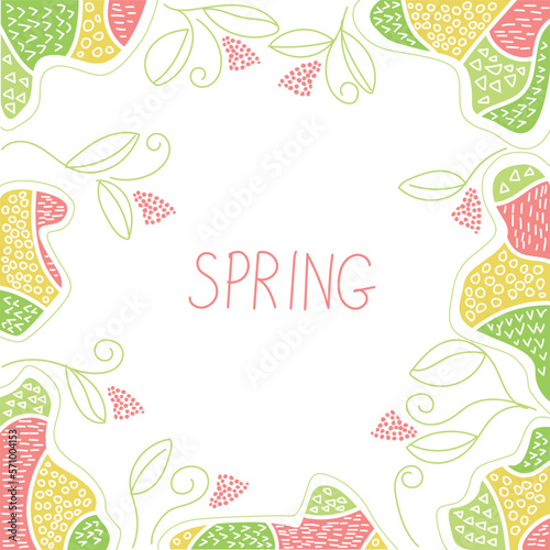 Spring background frame in abstract modern style and spring colors. Vector illustrations for modern commerce and business design in cartoon style. Spring cards.