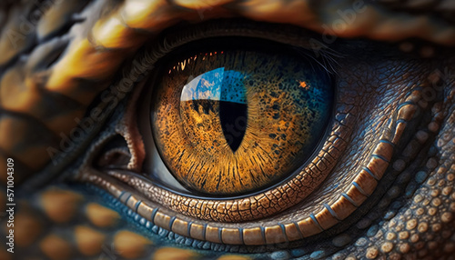 extreme close-up on dinosaur's eye. Generative AI