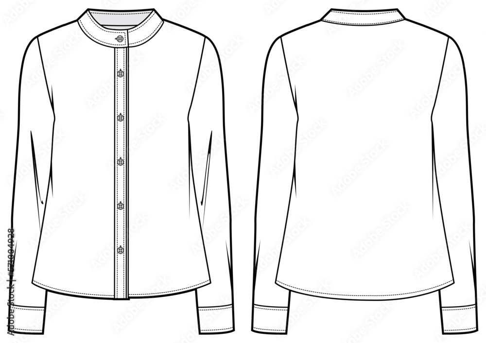 Women's Band collar Shirt Blouse flat sketch fashion illustration