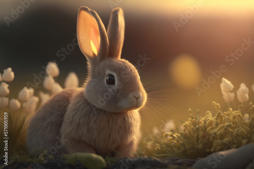 Rabbit in the grass. Generative AI.