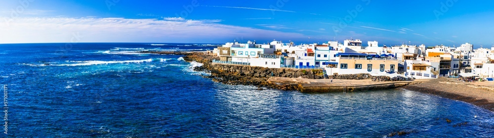 Scenic colorful traditional villages of Fuerteventura - El Cotillo in northen part of island. Canary islands of Spain
