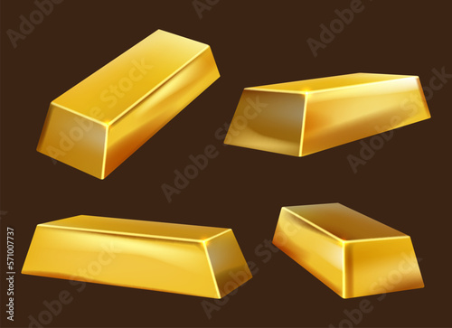 Golden bars. Yellow realistic bricks money luxury symbols decent vector gold pictures