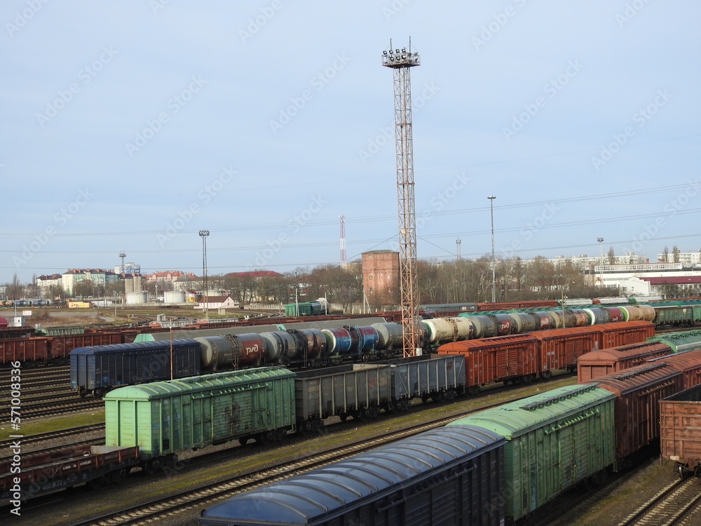 freight train on railway in kaliningrad, russia
