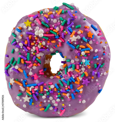 Cheerful Purple Frosted Donut with Sprinkles Isolated