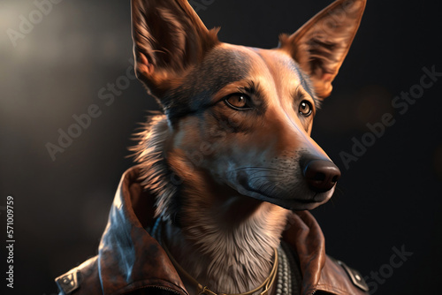 Dog in brown leather jacket - Generative AI