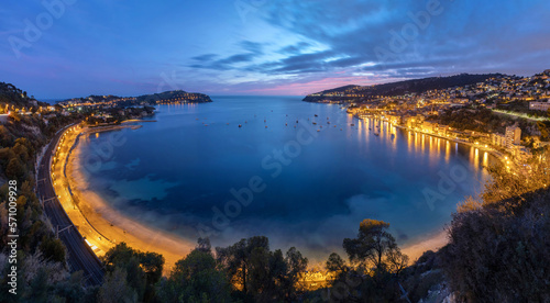 Photos Panorama of  Villefranche-sur-Mer Bay at dusk, Alpes-Maritimes, France