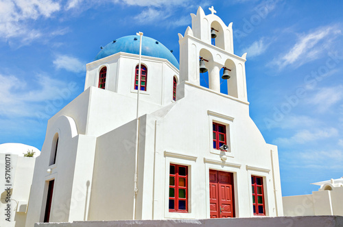 Orthodox church on the island of Oia, Santorini, Greece. Town bathed by the South Aegean Sea, in the Cyclades Islands