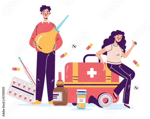 Pharmaceutical pill medication pharmacology physician addict concept. Vector graphic design illustration