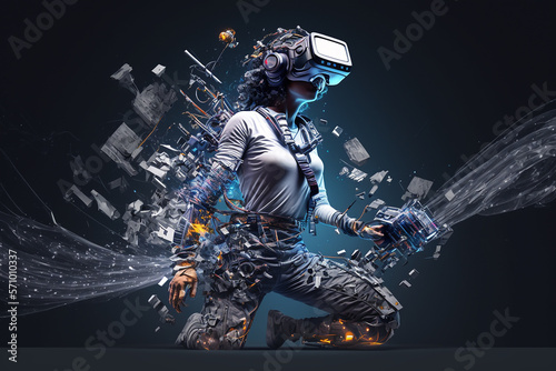 Developer in VR helmet, designing. generative AI photo