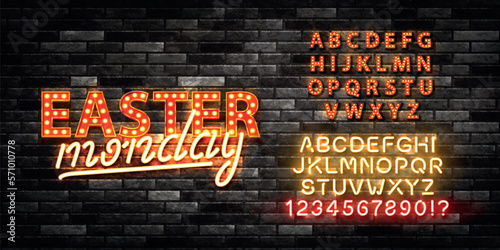 Vector realistic isolated marquee text logo of Easter Monday with alphabet font on the wall background.