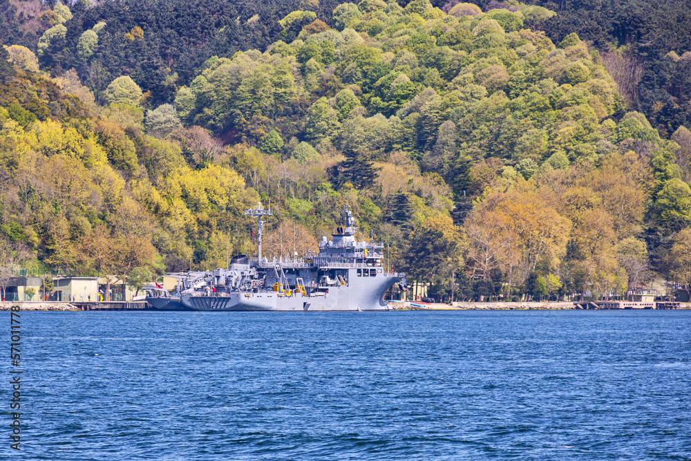 Turkish war ships in Bosphorus strait