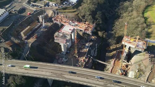 Aerial view of major roadsworks and bridge construction photo