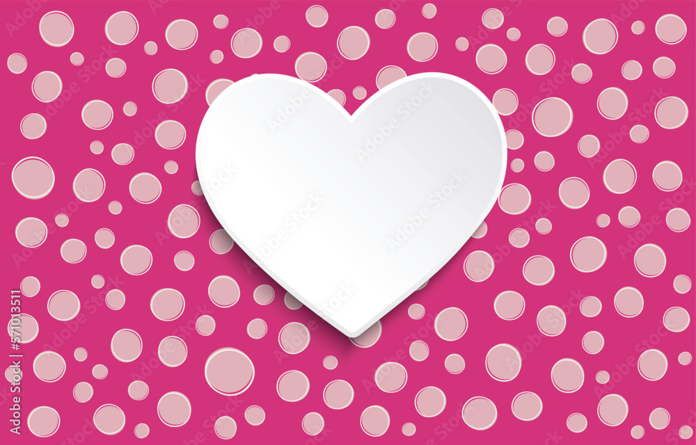 colored spots and heart on white background - minimal scene with geometrical forms.