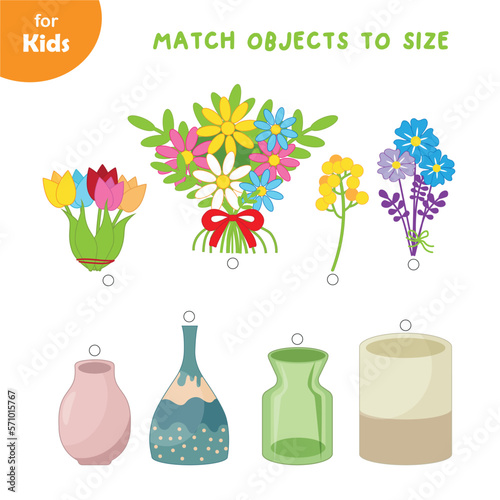 mini games for kids. Choose a suitable vase for each bouquet. logic, puzzle
