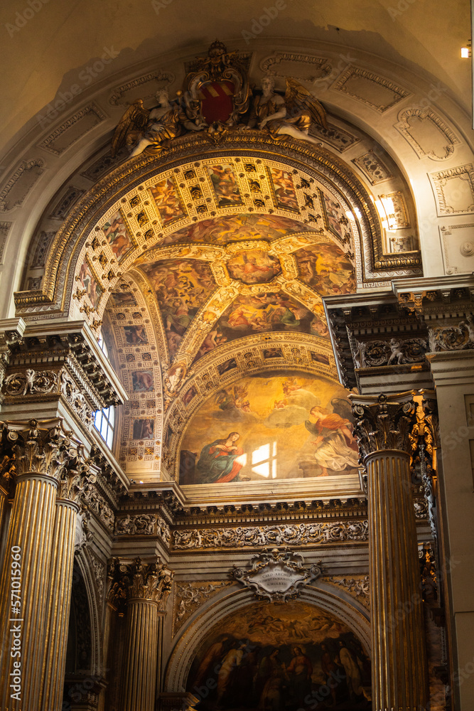 The magnificent interior of the Cattedrale Metropolitana di San Pietro in Bologna captivates with its grandeur, ornate decorations, and stunning religious artworks. A spiritual feast for the senses.