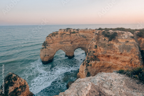 s Sunset View of Marinha Beach in Algarve, Portugal from Cliff in Lagoa