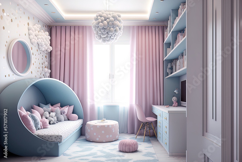 Modern Delicate children s room  pastel colors. AI