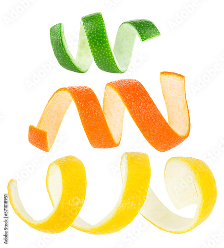 Fototapeta Collection of citrus fruit peel over white background