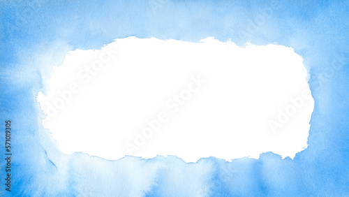 Blue azure turquoise abstract watercolor frame background for textures frame backgrounds and web banners design with copy space for text
