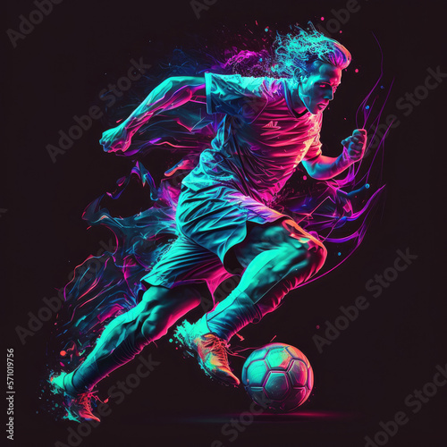 Soccer Player Playing neon colors. Illustration AI Generative © olegganko