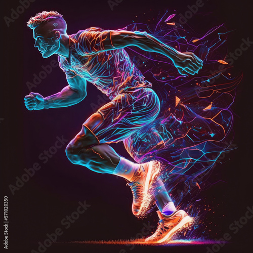 Soccer Player Playing neon colors. Illustration AI Generative