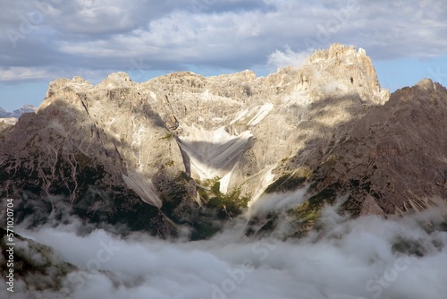 panoramic view of the Sexten dolomites mountains photo