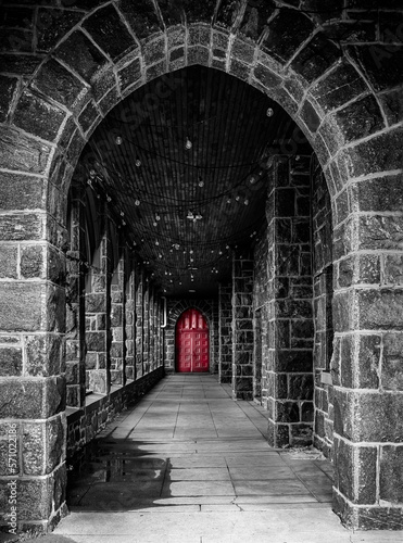 Fototapeta Naklejka Na Ścianę i Meble -  red door in stone hall