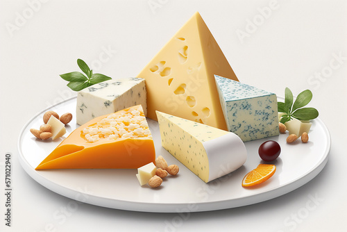 Cheese plate on white background. generative AI