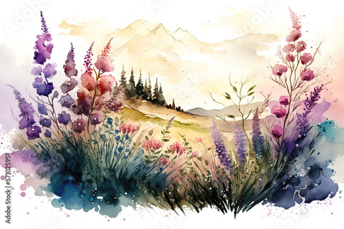 Fototapeta Naklejka Na Ścianę i Meble -  field of flowers in style of aquarelle, ai generated