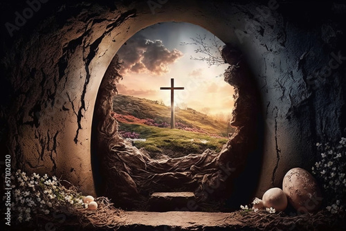 Fotografie, Tablou old abandoned cave where jesus rose from the dead