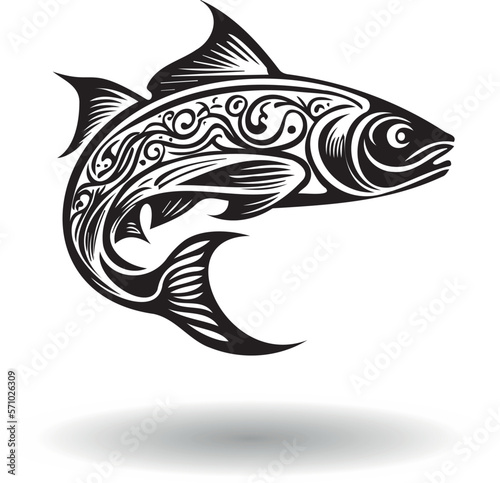  Stylized black fish on a white background.