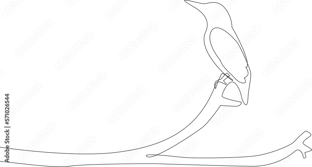A simple continuous line drawing of a beautiful bird on a branch. Minimalist Animals concept, simple line, vector illustration, black and white design.