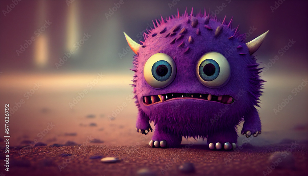 Cute purple little monster, generative ai