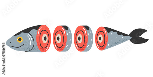 Salmon fish meat fillet cut slice steak food isolated on white background. Vector graphic design illustration 
