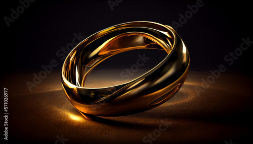 Golden ringisolated with a dark backgrop background in shiny light, generative ai photo