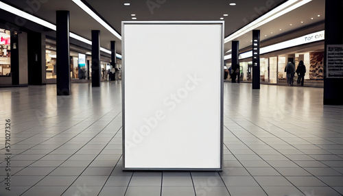 Blank sign with white background in a contemporary mall or shopping center  blank advertising sign in shopping center  generative ai