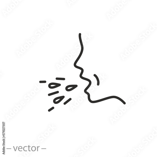 man coughs icon, flu symptom, virus spread, thin line symbol on white background - editable stroke vector illustration eps10