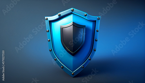 Shield on a blue backdrop, digital design protection visualisation, generative ai