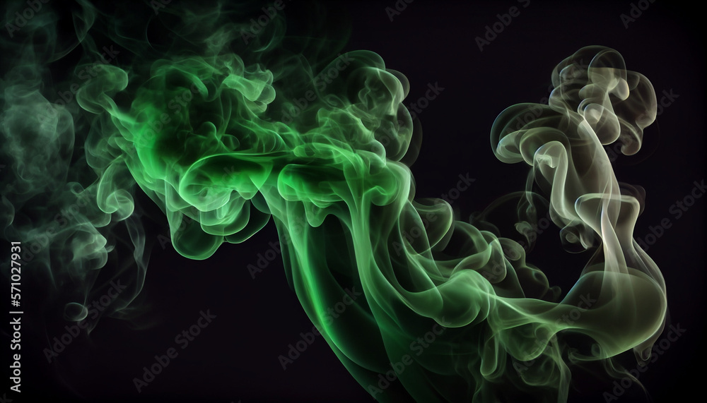 Green smoke explosion on a black background, generative ai Green smoke explosion on a black background, generative ai