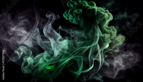 Green smoke explosion on a black background, generative ai
