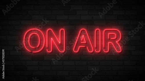 On air neon sign light on brick wall background. Glowing large text abstract concept.