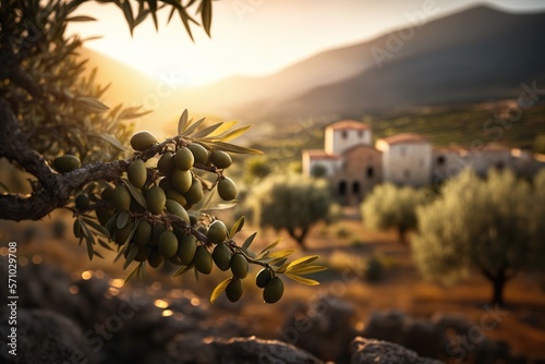 Fotografiet Delicious olives in picturesque olive grove