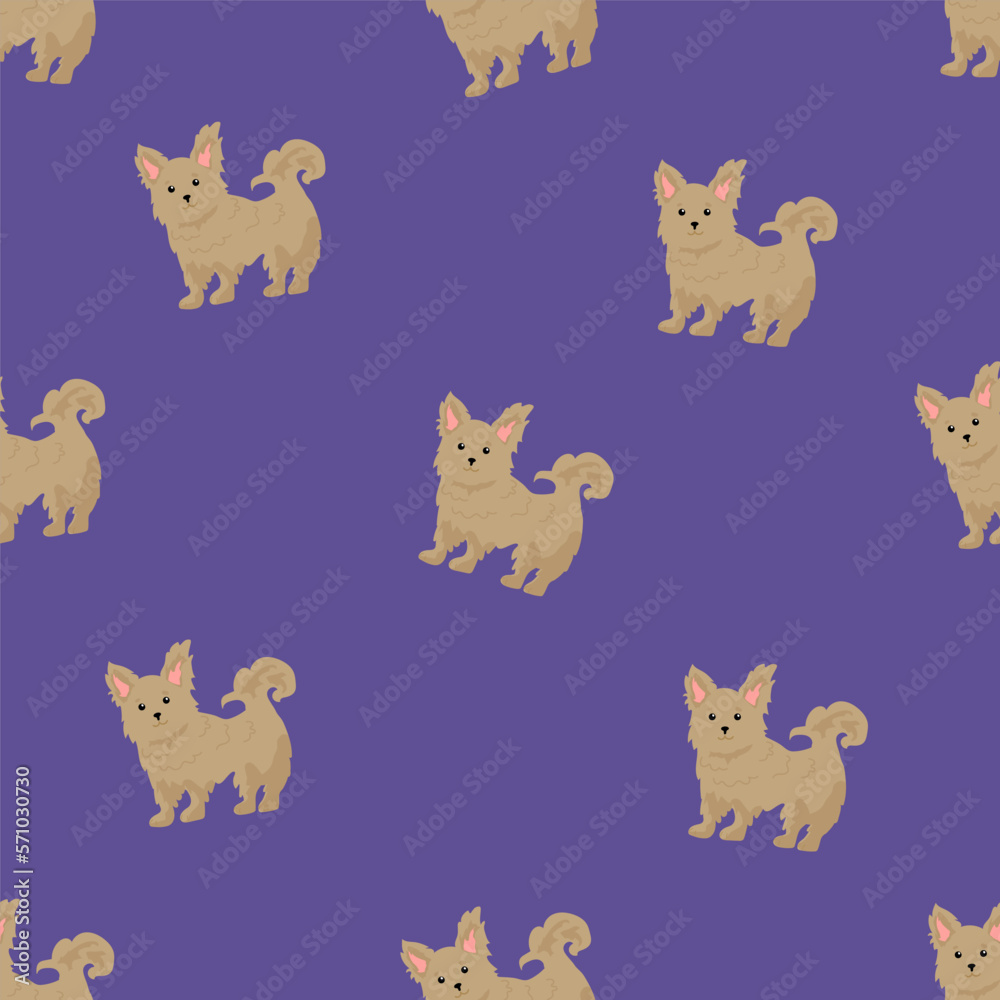 Bichon frise Teacup seamless pattern. Different coat colors and poses set. Vector illustration