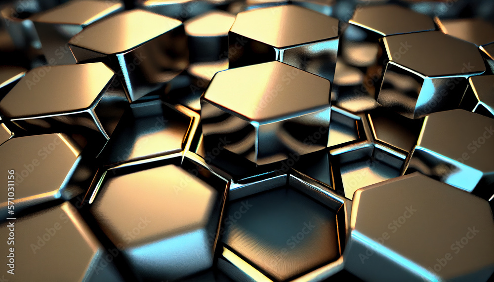 Abstract background of reflective hexagon chrome metal. Generative AI Abstract background of reflective hexagon chrome metal. Generative AI