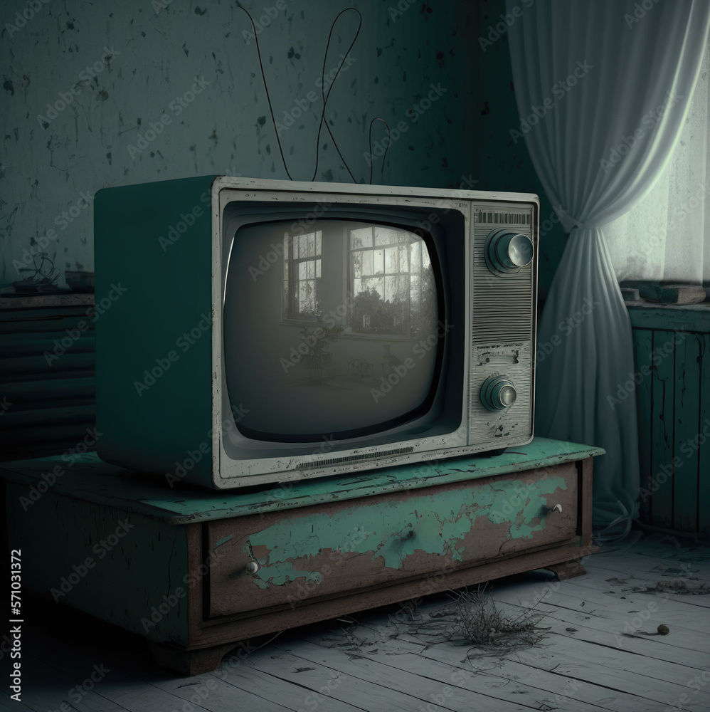 A retro television in an old abandoned home. Created with Generative AI.