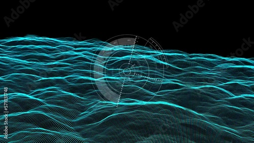 Satellite view of land, war operations, sci-fi, night vision with blue hues. Military target. Drone flying over an area. Military operation. Undercover operation. Mountain reliefs and plains. Radar