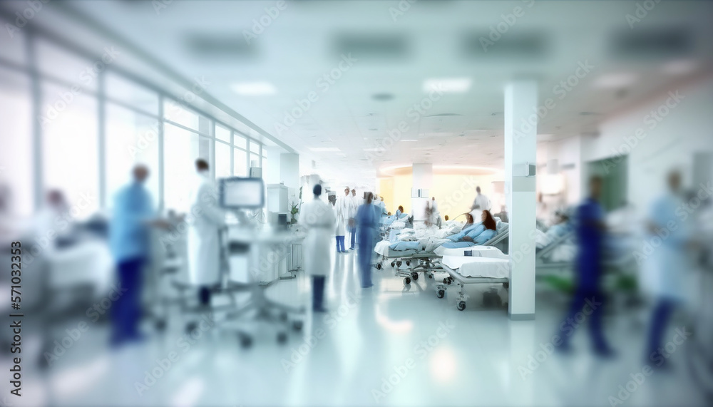 Blurry busy hospital scene. generative AI - obrazy, fototapety, plakaty 